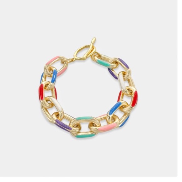 Chainlink Pride Multicolor New clip 14k Gold Plated bracelet handpainted enamel - Picture 3 of 5